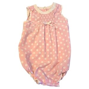 Vintage Gymboree 2006 Smocked Pink White Polka Dot Cotton Bubble Romper Size 3T